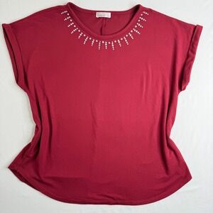 89th + Madison Red Rhinestone Embellished Knit Top Petite XL PXL